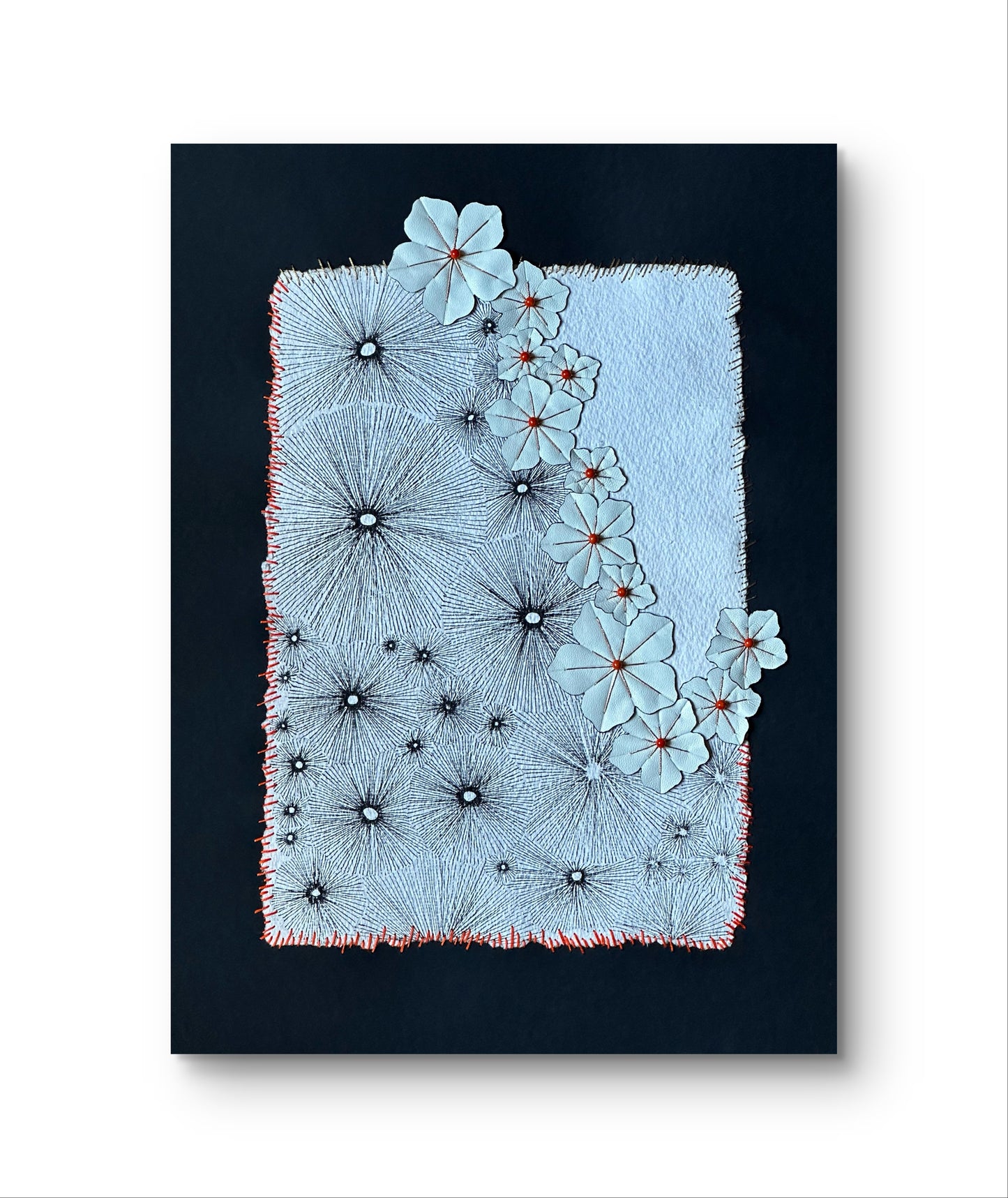 Embroidered picture with leather