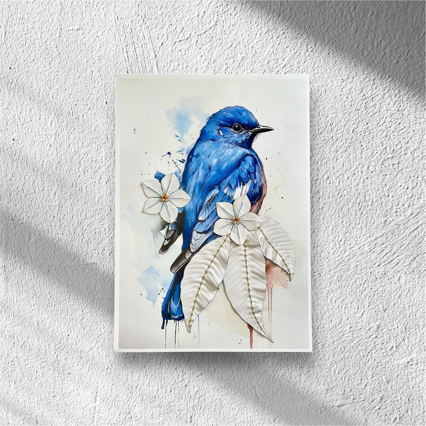 Embroidered picture with leather