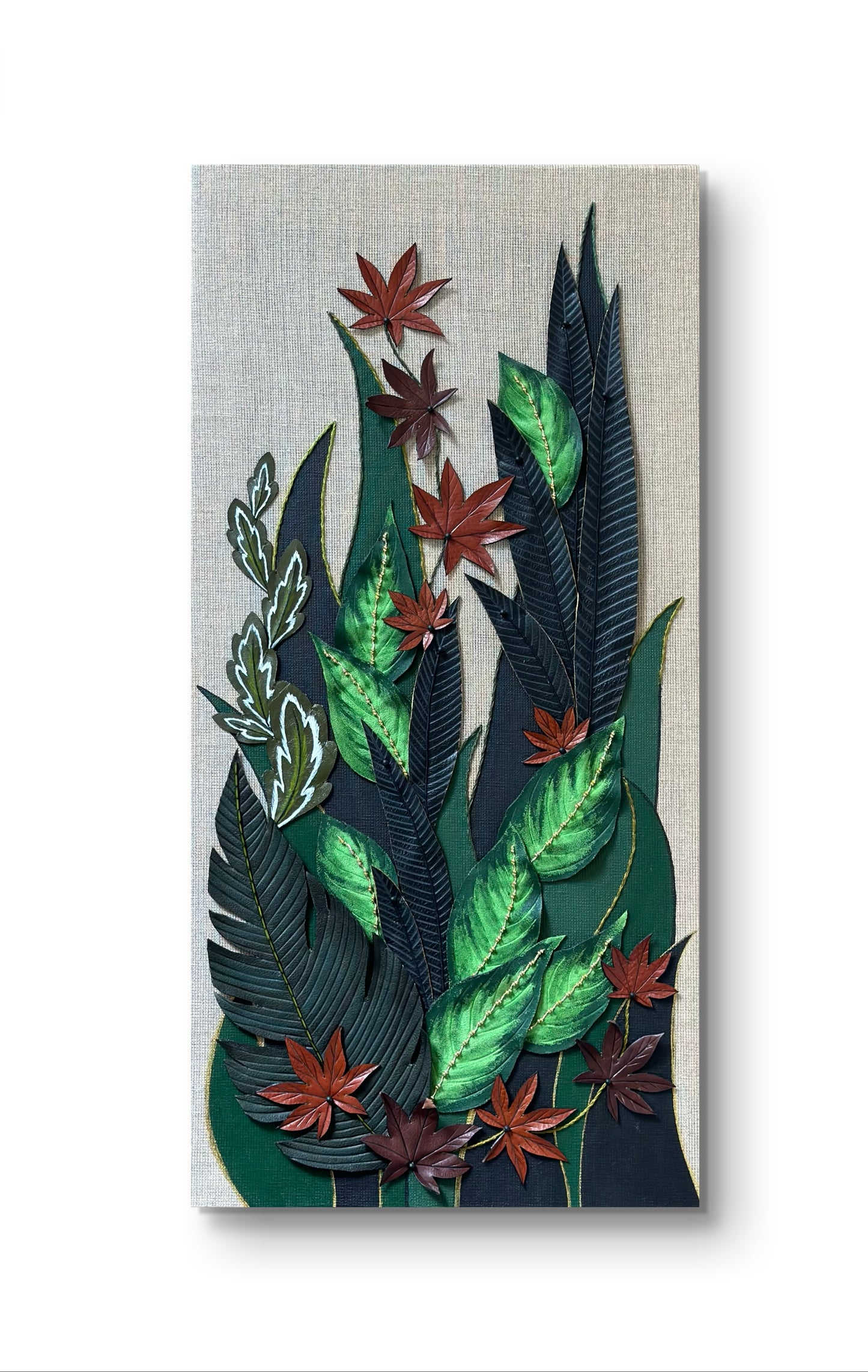 Embroidered picture with leather