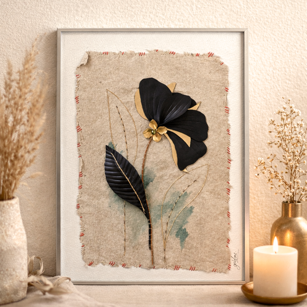 Embroidered picture with leather